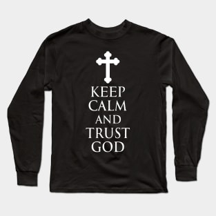 Keep Calm And Trust God - Cross Bottony - White - Christian Series 4W Long Sleeve T-Shirt